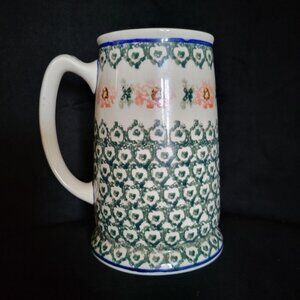 Ceramika Artystyczna Polish Pottery Beer Mug, Rose Pattern